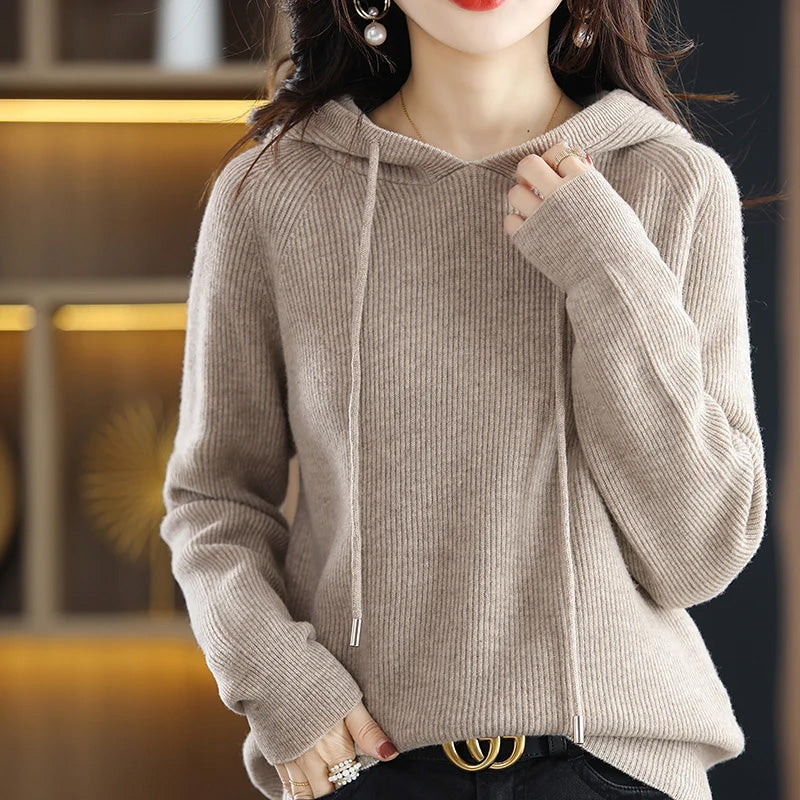 Women’s Hooded Cashmere Wool Knit Sweater