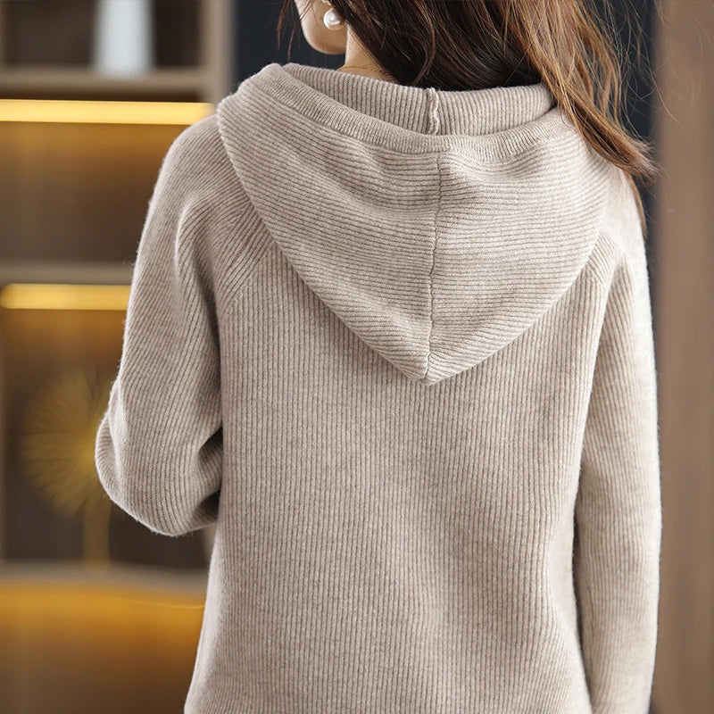 Women’s Hooded Cashmere Wool Knit Sweater