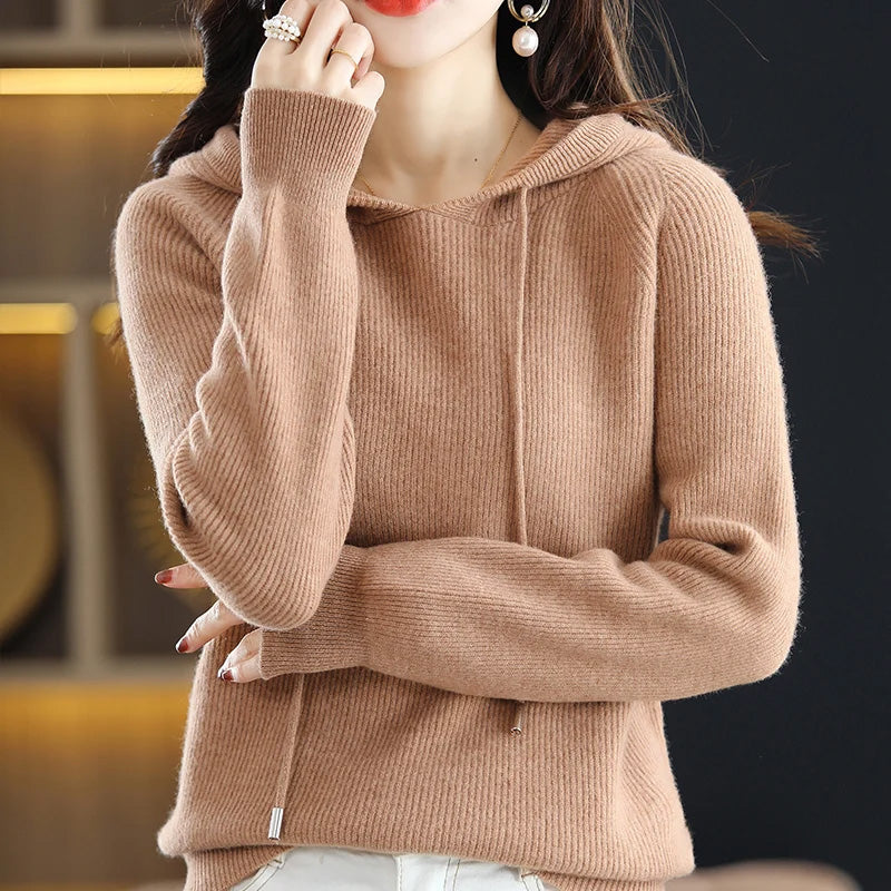 Women’s Hooded Cashmere Wool Knit Sweater