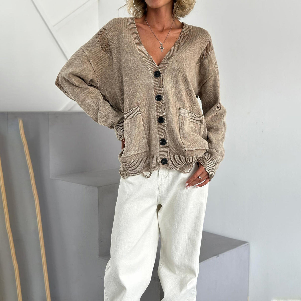 Women’s V-Neck Cotton Blend Cardigan