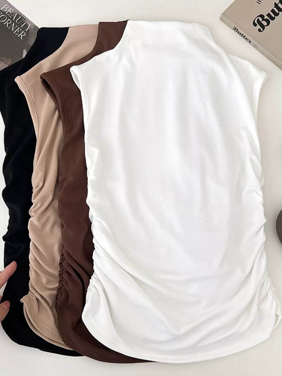 Ruched Mock Neck Tank