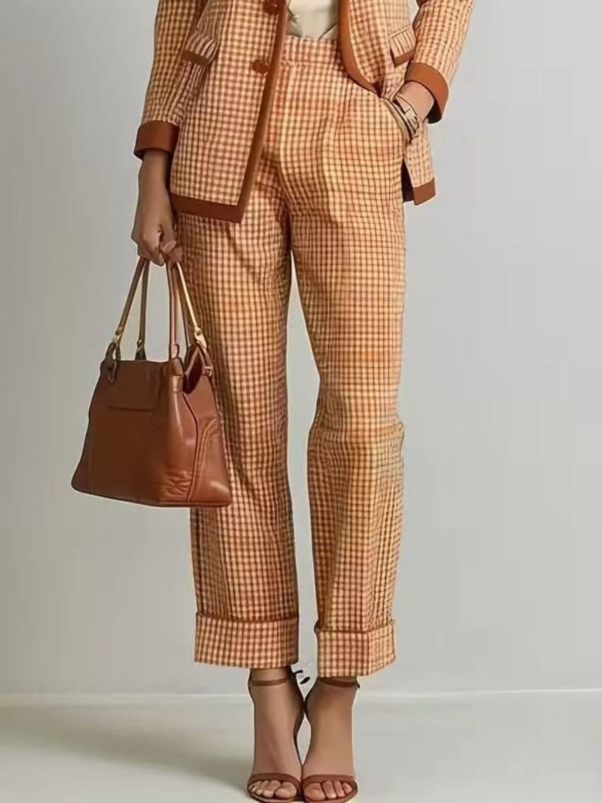 Women's Plaid Blazer and Pants Suit Set