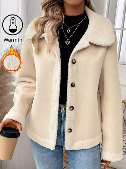 Full Size Cozy Faux Suede Sherpa-Lined Button-Down Jacket Plus Size