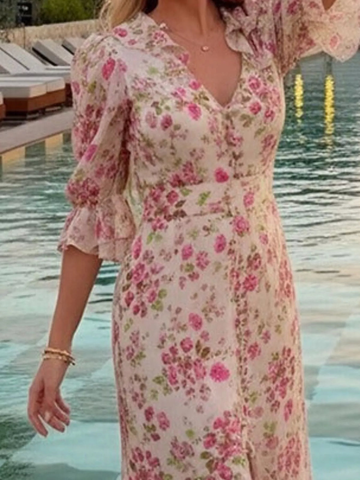 Full Size Ruffled Button Front Half Sleeve Dress Plus Size