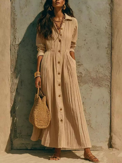 Button-Down Textured Maxi Shirt Dress