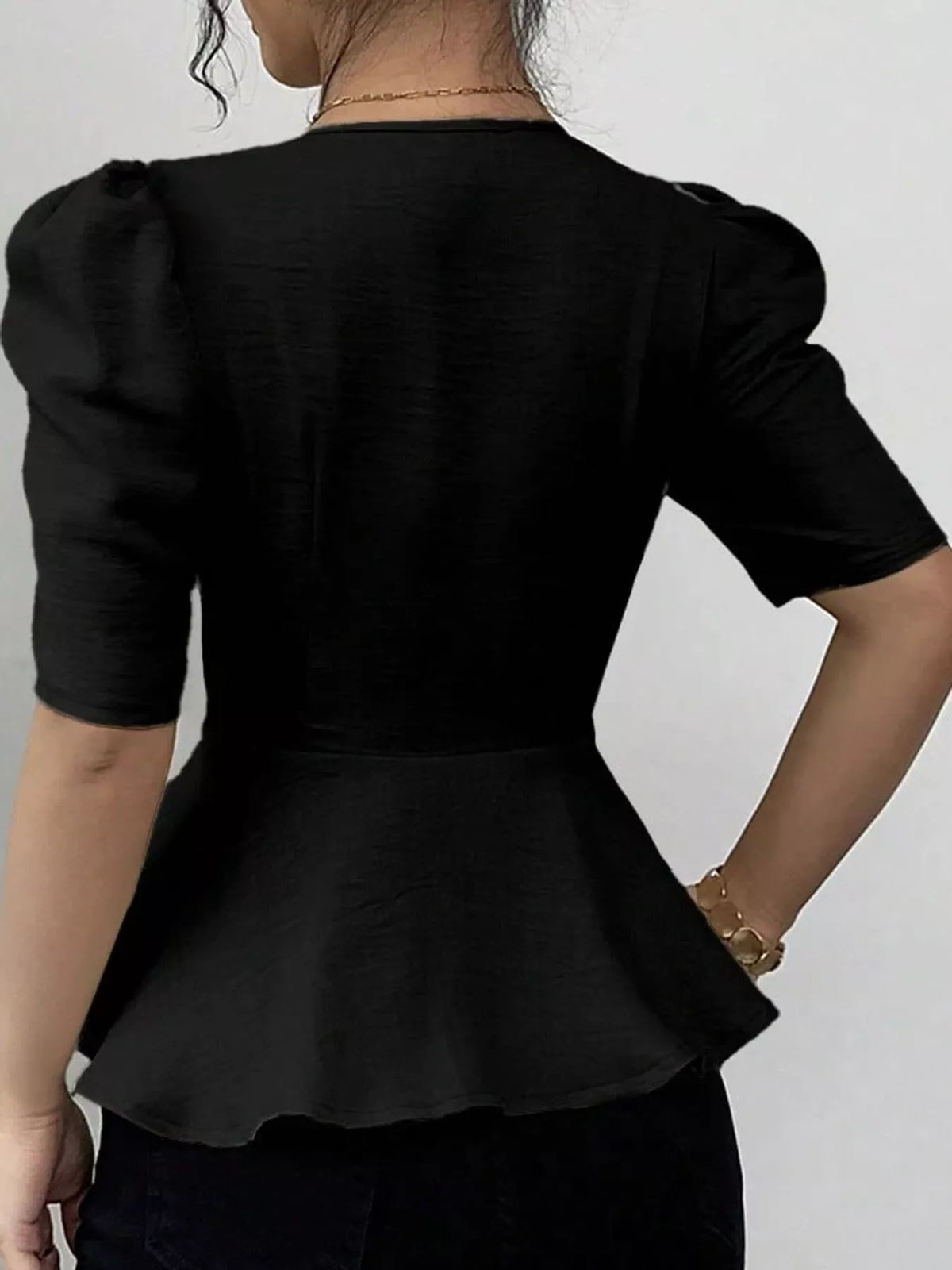 Square Neck Puff Sleeve Peplum Blouse
