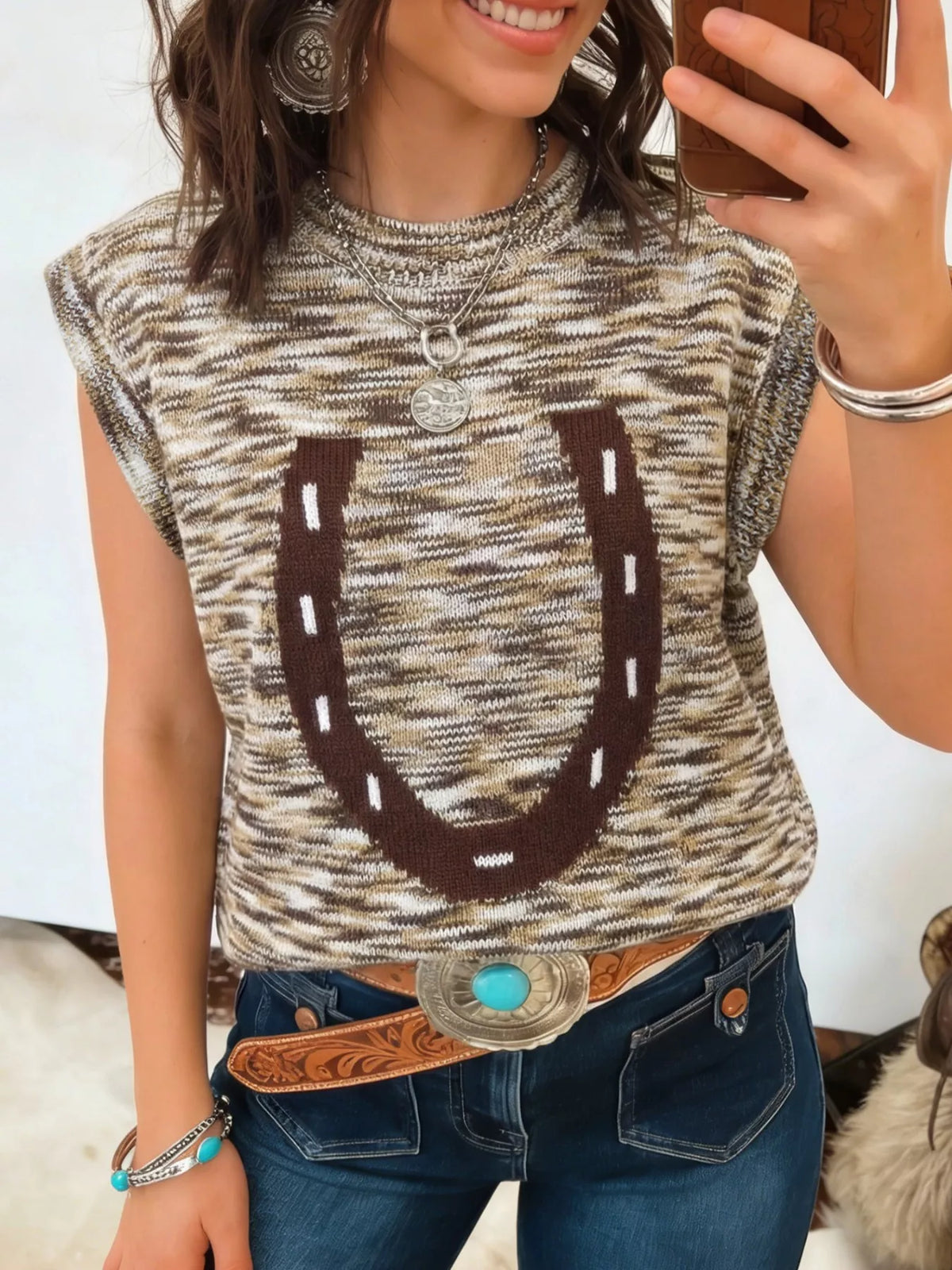 Western Horseshoe Knit Sweater Vest