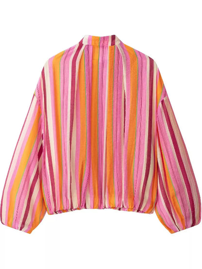 Vibrant Striped Lightweight Zip-Up Jacket