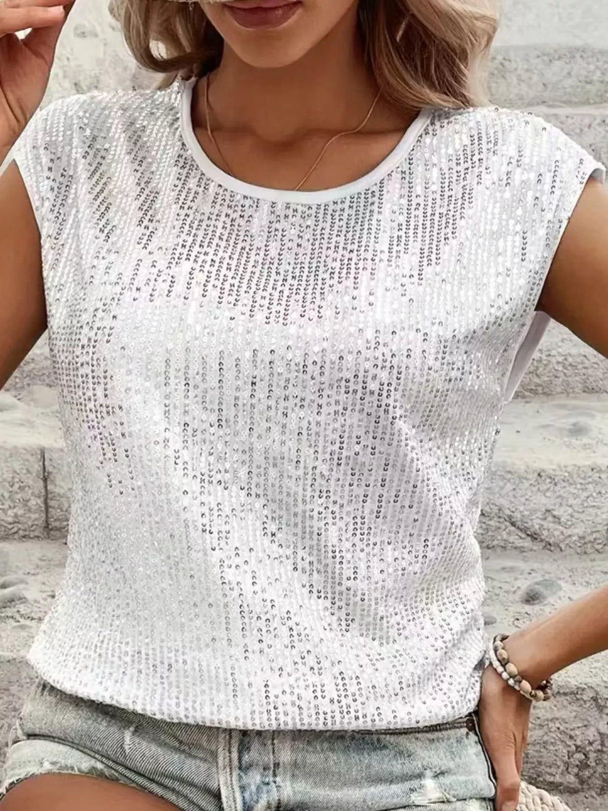 Sequin Round Neck Tank