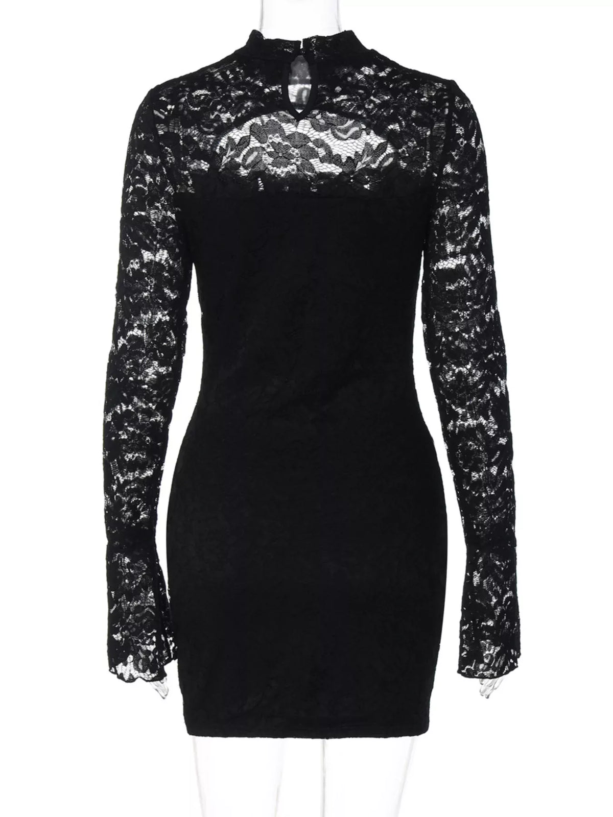 Lace Cut-out Long Sleeve Mini Dress