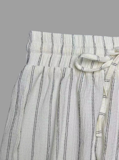 Striped Wide-Leg Drawstring Pants