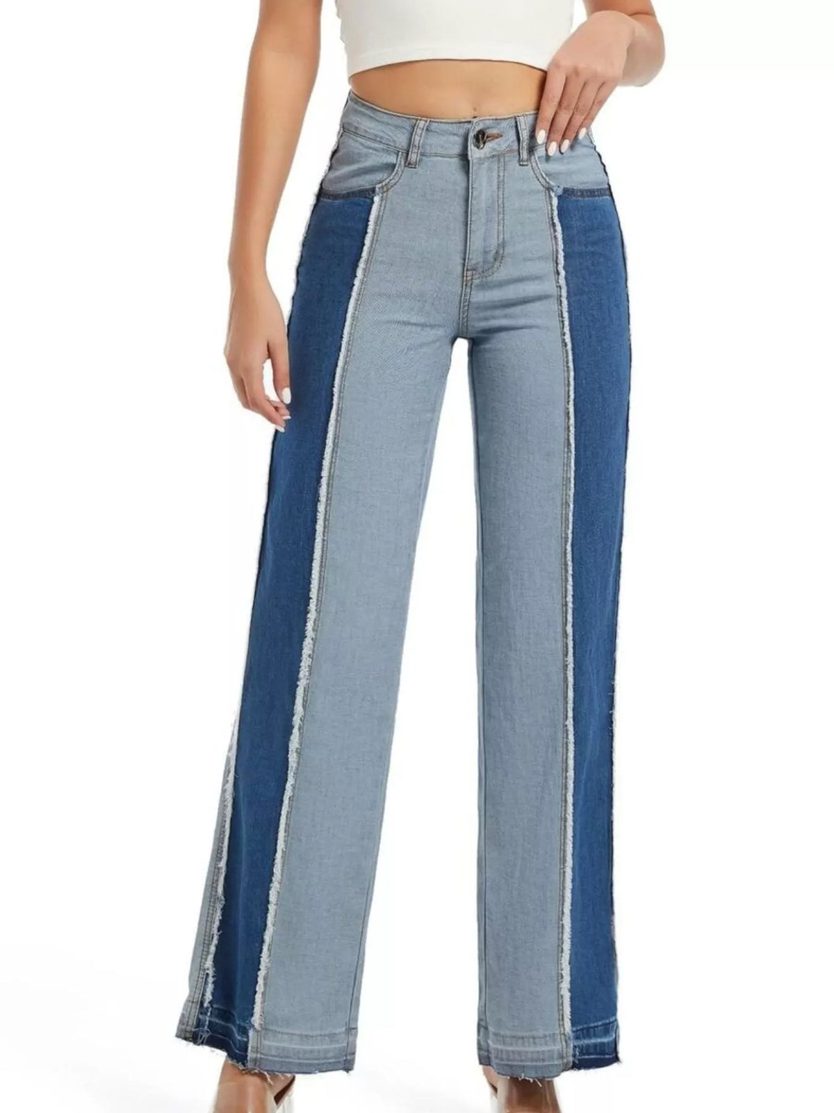 High-Waisted Two Tone Jeans