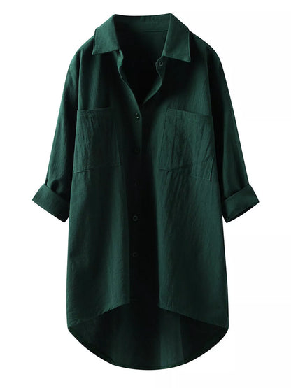 Full Size Casual Button-Down Shirt with Dual Chest Pockets Plus Size