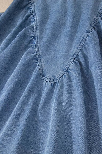Denim Pleated Patchwork Sleeveless Top