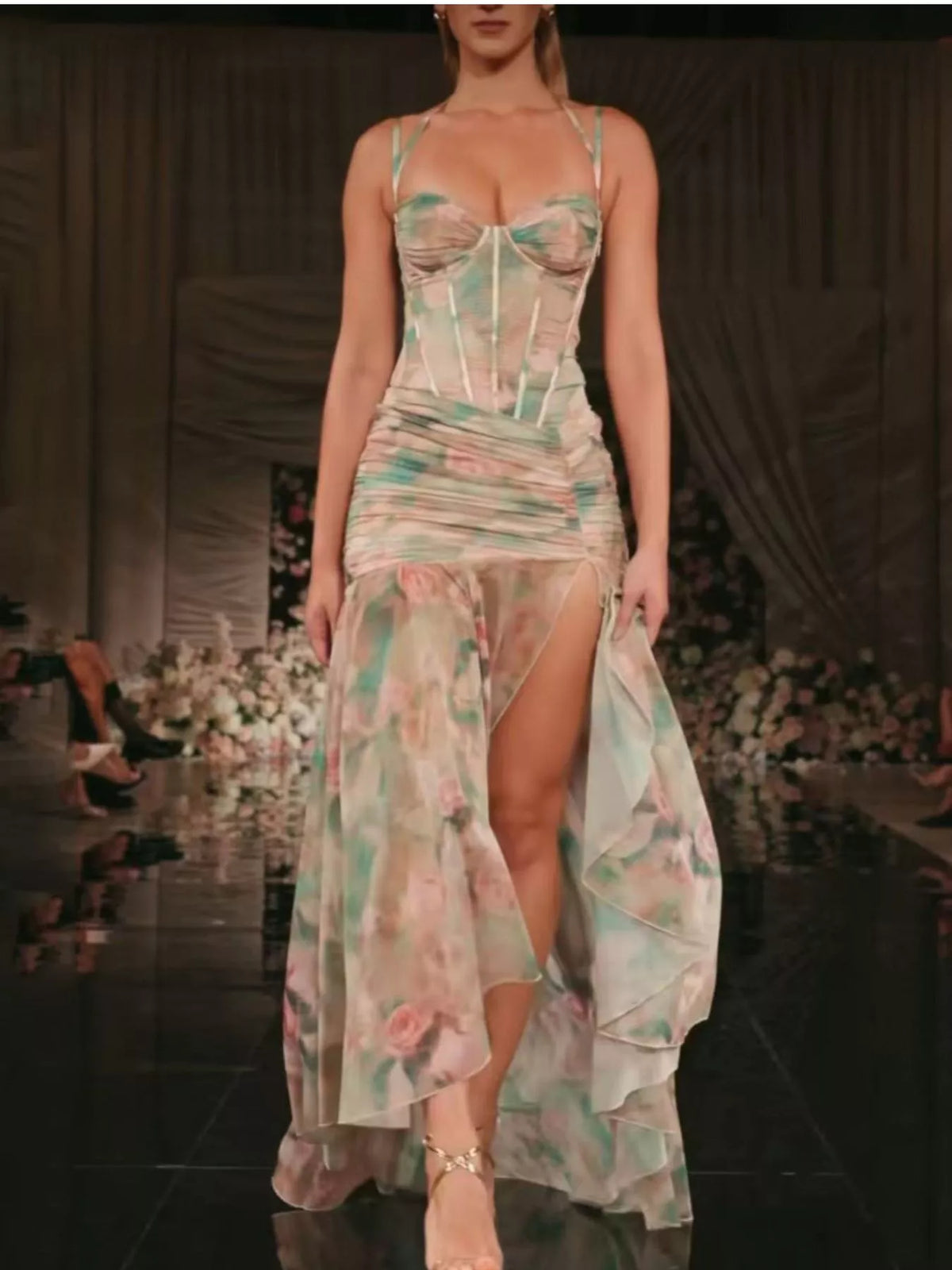 Sweetheart Neck Slit Maxi Dress