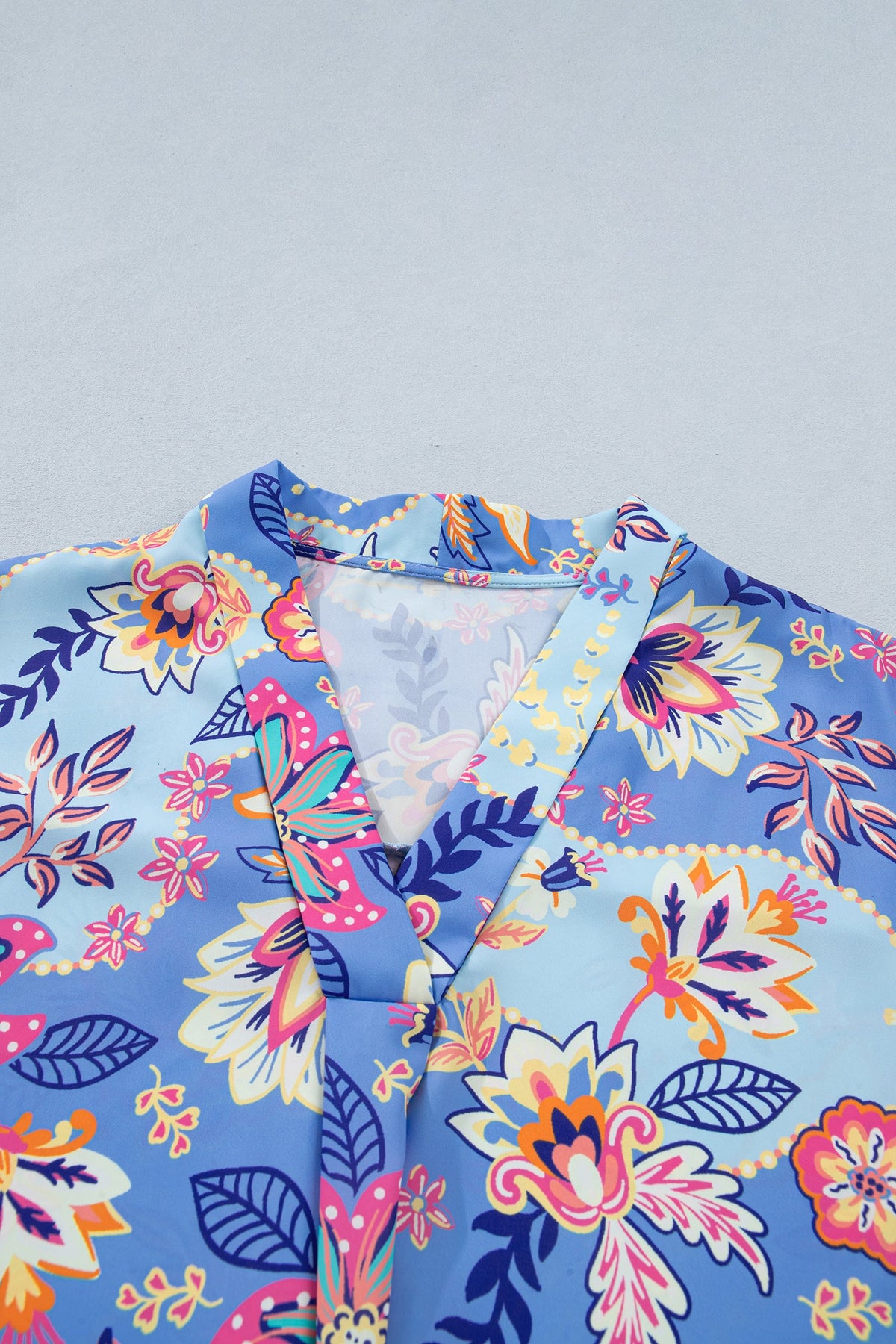 Purple Vacation Floral Print V Neck Short Sleeve Blouse