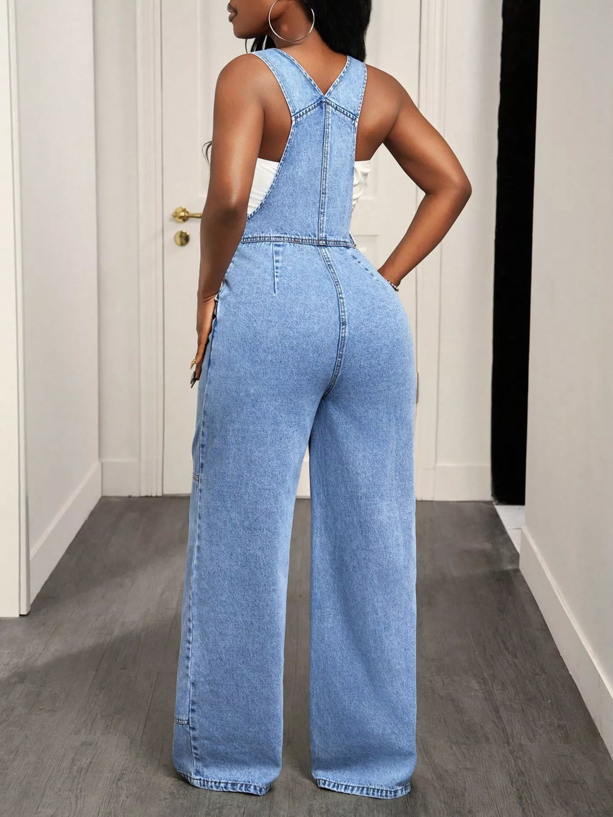 Wide Strap Wide Leg Denim Overalls