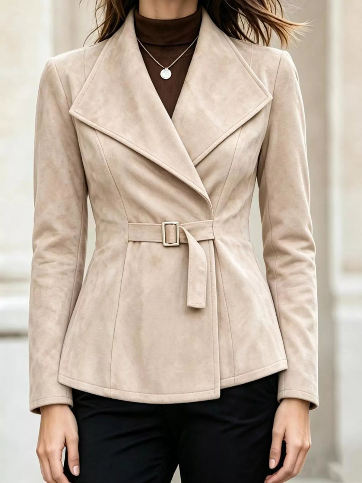 Long Sleeves Buckle Outerwear