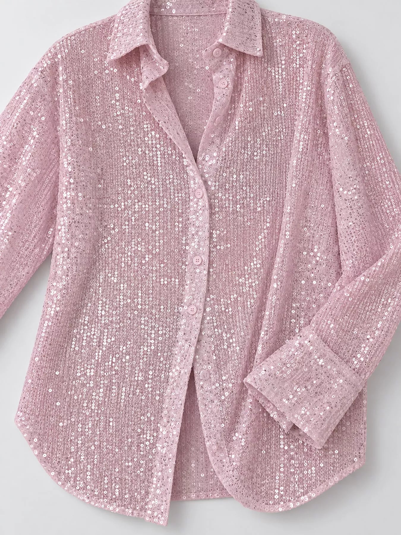 Full Size Sequin Button-Down Shirt Plus Size
