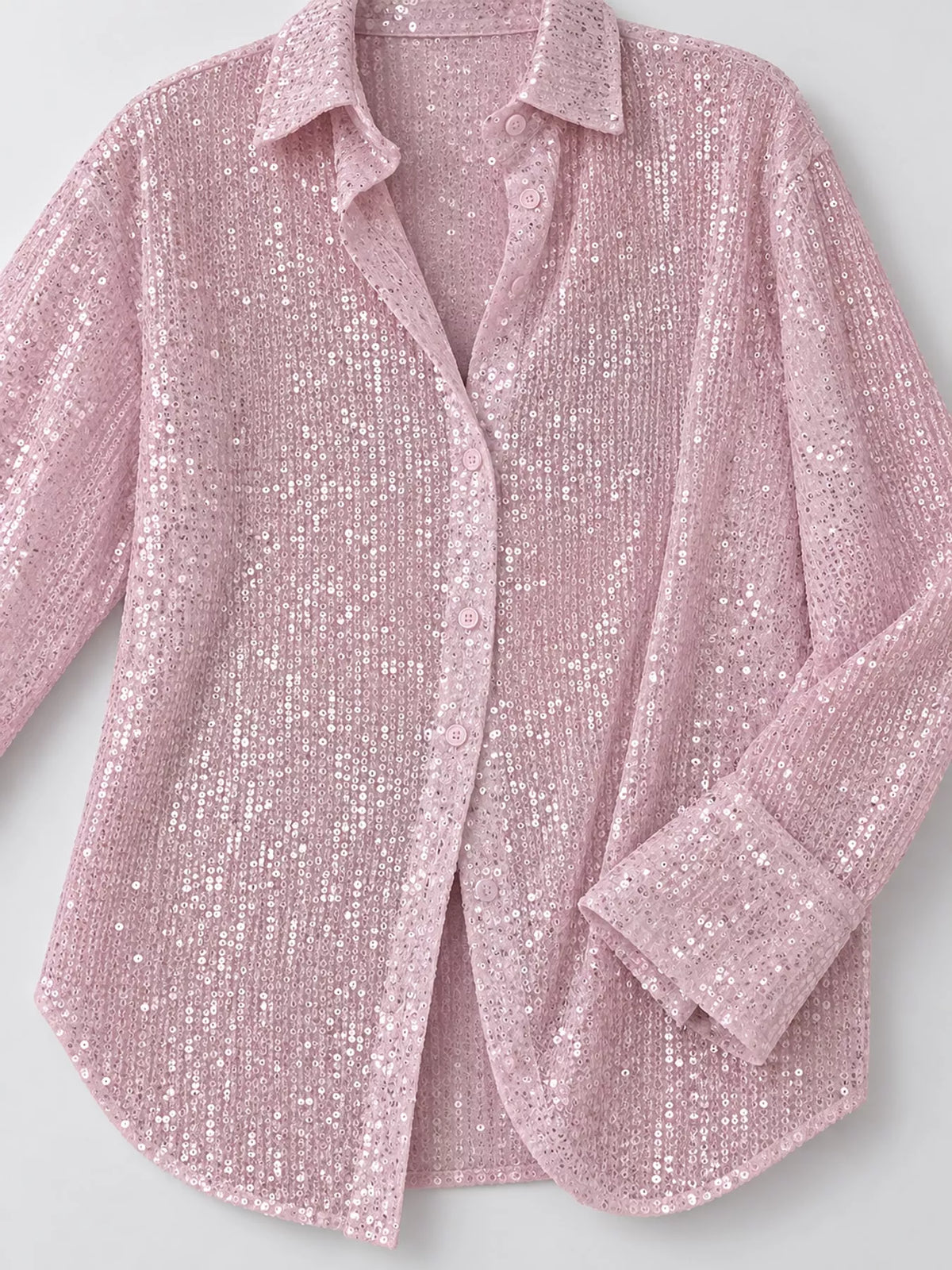 Full Size Sequin Button-Down Shirt Plus Size