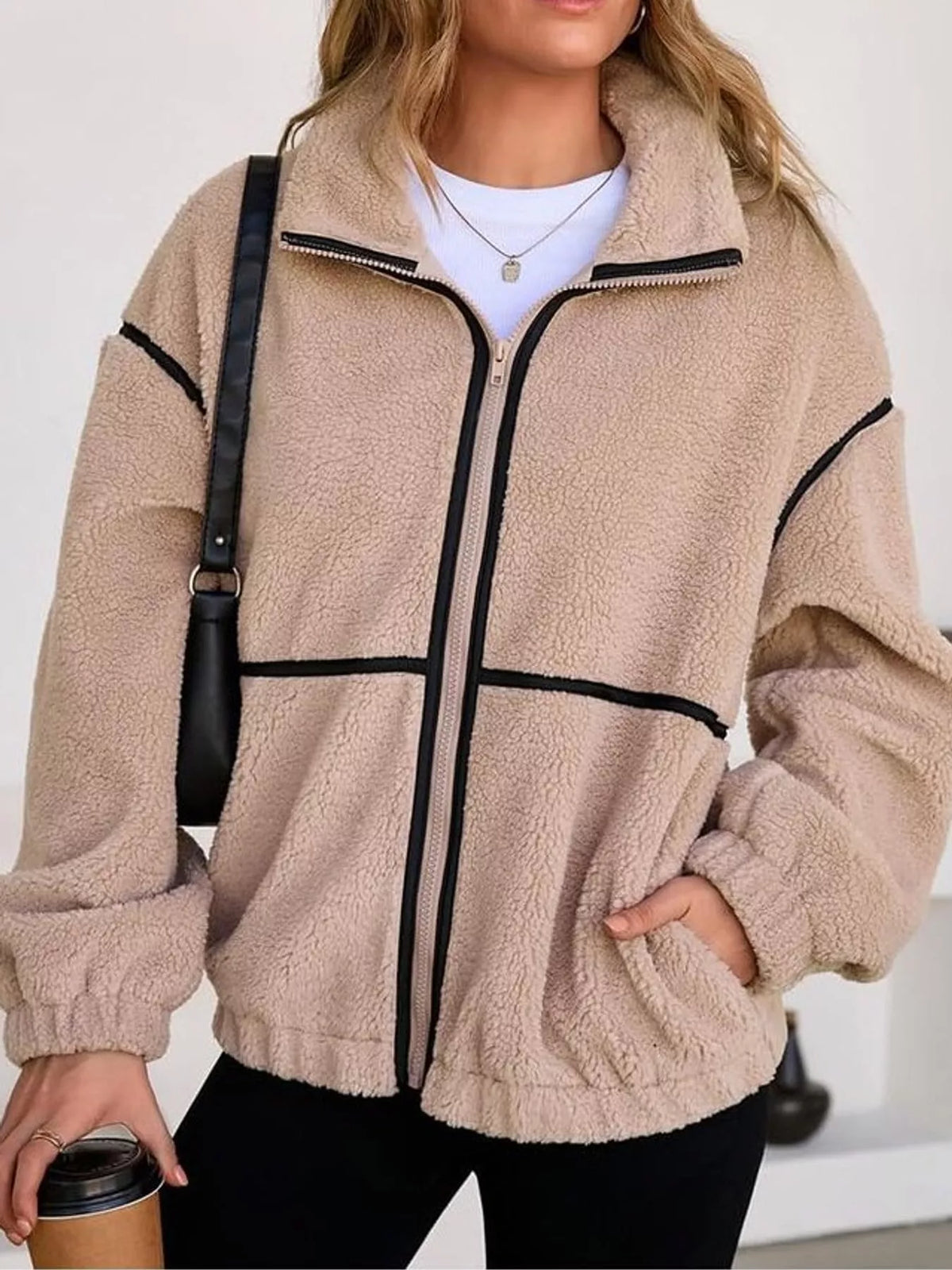 Stand Collar Cozy Sherpa Fleece Zip-Up Jacket