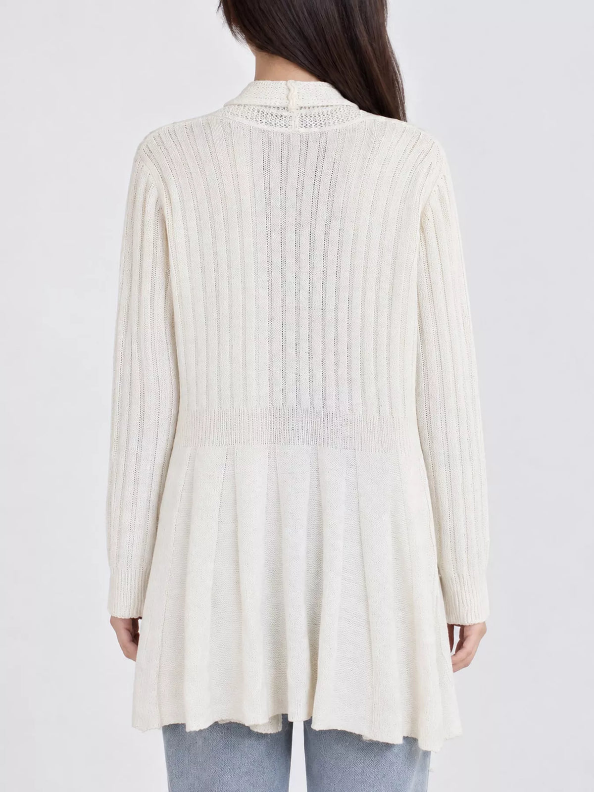 Elegant Ribbed Knit Open Front Flared Cardigan