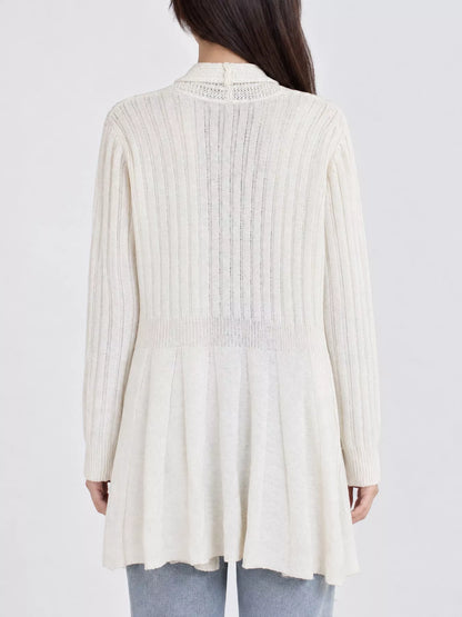 Elegant Ribbed Knit Open Front Flared Cardigan