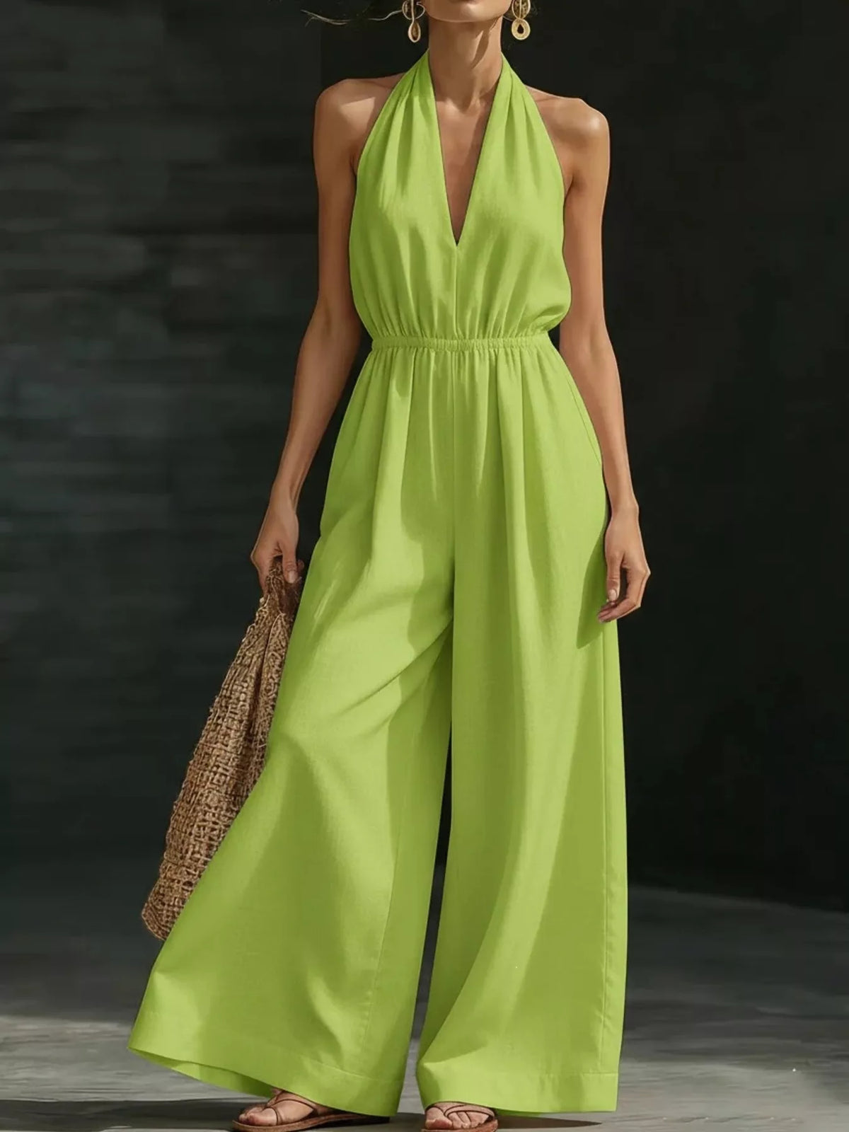Full Size Halter Neck Wide-Leg Jumpsuit Plus Size