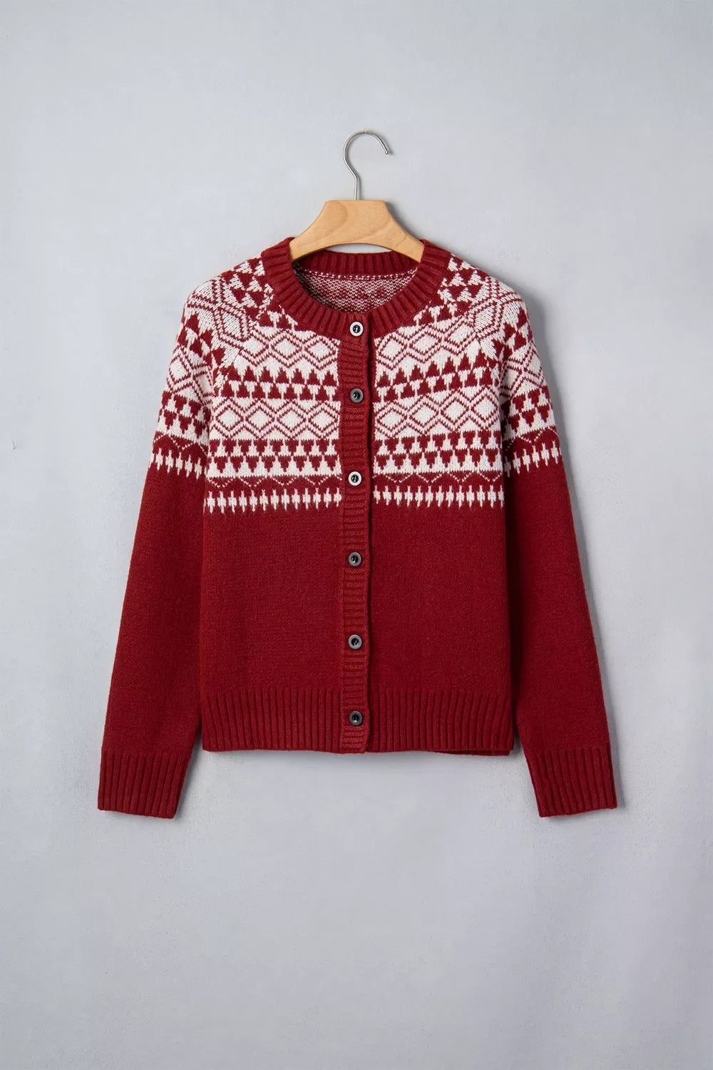 Geometric Print Button Front Long Sleeve Knitwear Cardigan