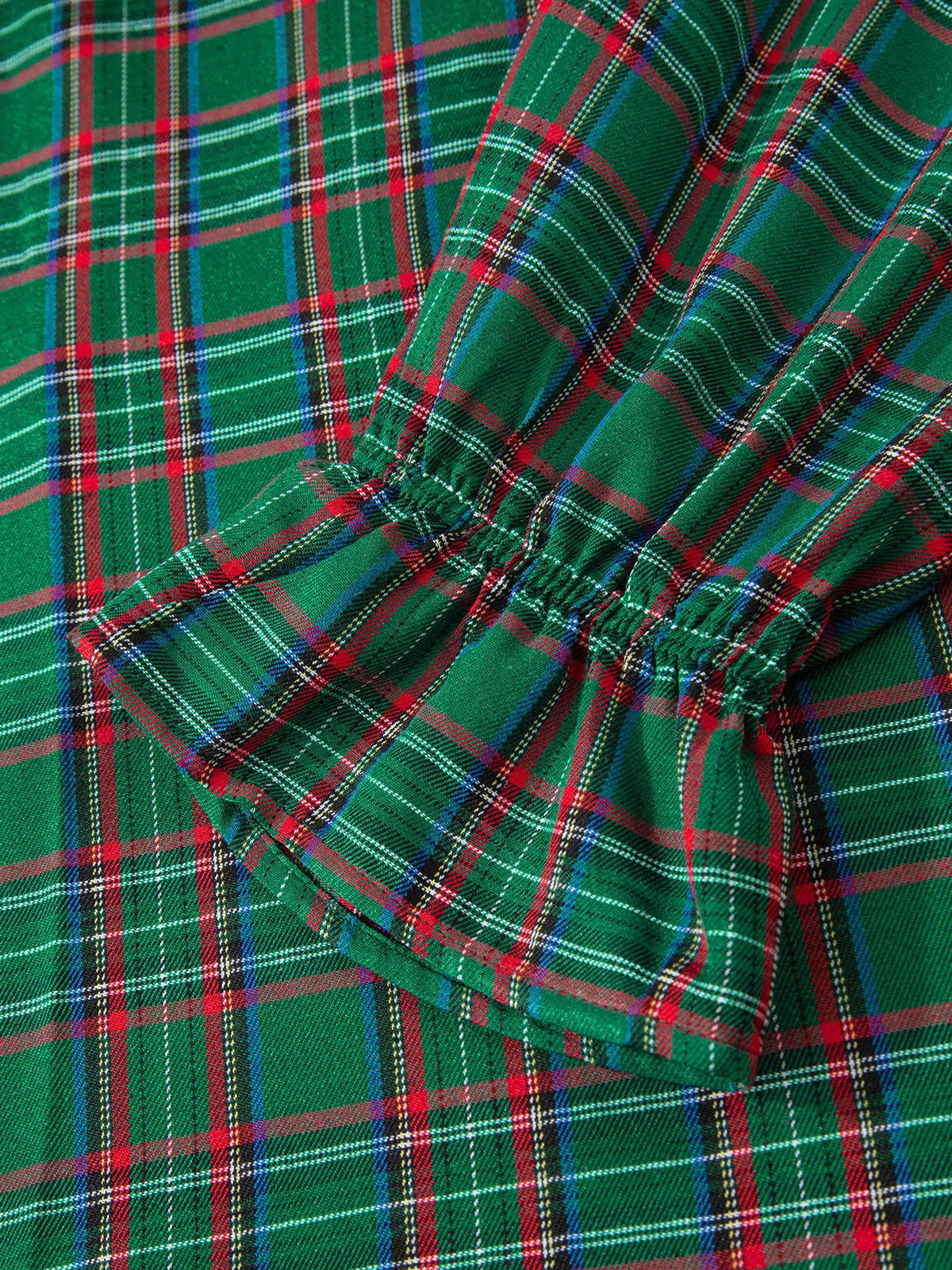 Plaid Square Neck Puff Sleeve Knot Waist Flared Midi Dress