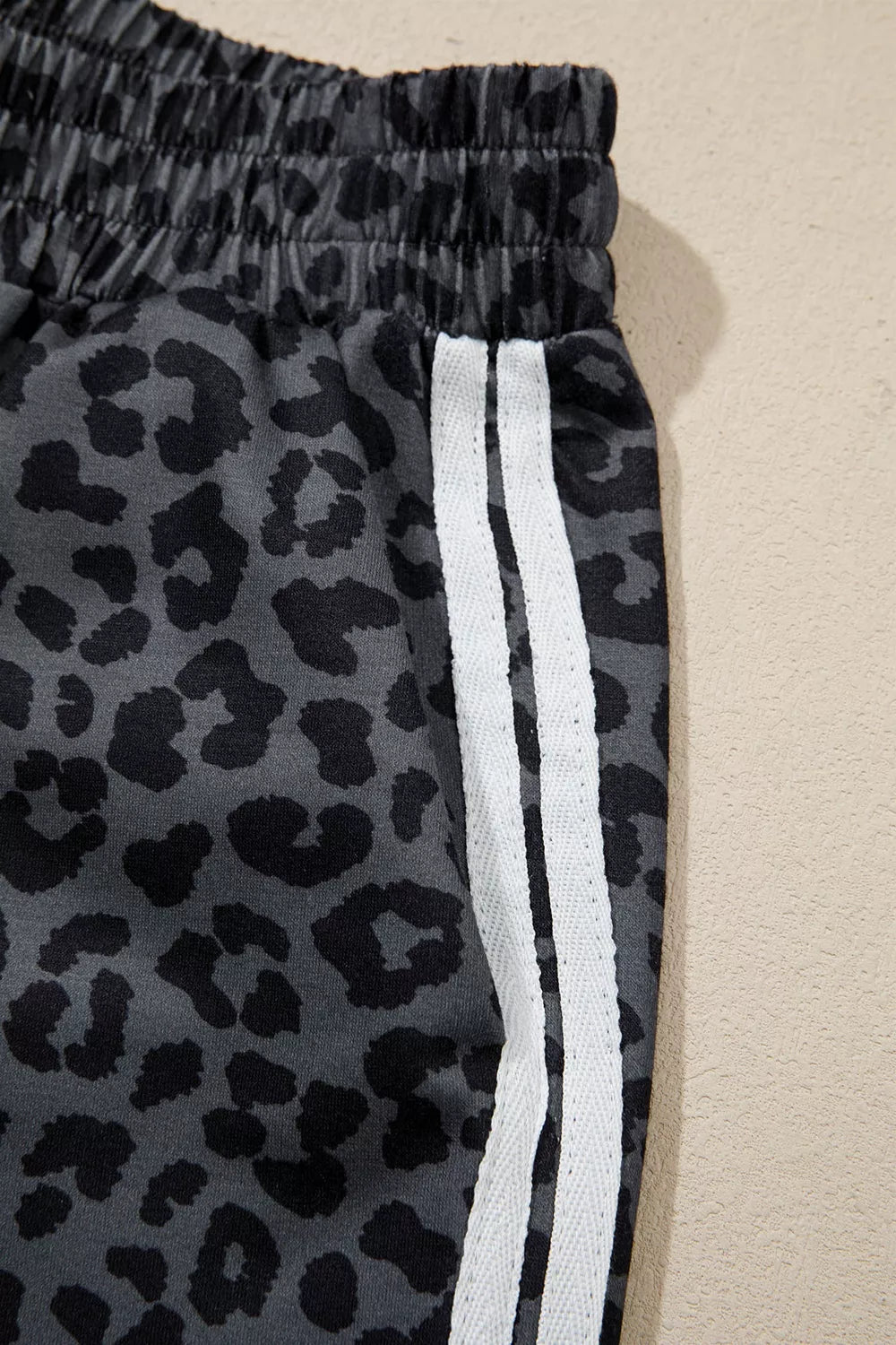 Leopard Print Varsity Striped Detail 3/4 Sleeve Top Shift Pant Set