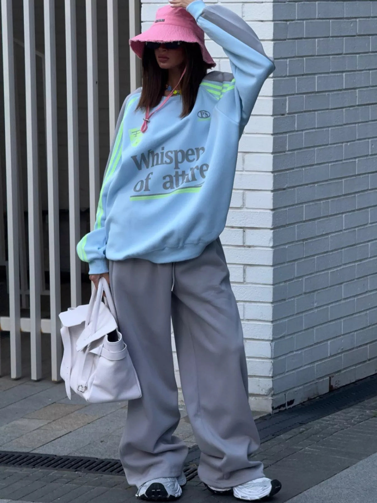 Color-Block Graphic Sweatshirt and Wide-Leg Pants Set