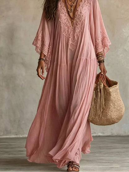 Lace Trim V-Neck Maxi Dress | Feminine Boutique Style