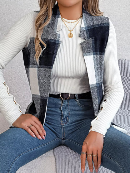 Plaid Open Front Vest