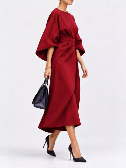 Full Sleeve Kimono Sleeves Round Neck Midi Dress Plus Size