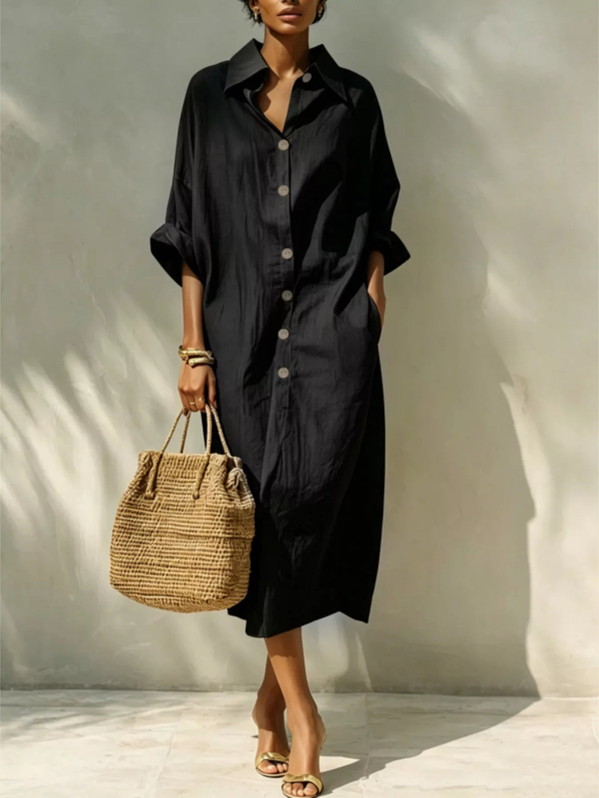 Button-Down Long Sleeve Shirt Dress