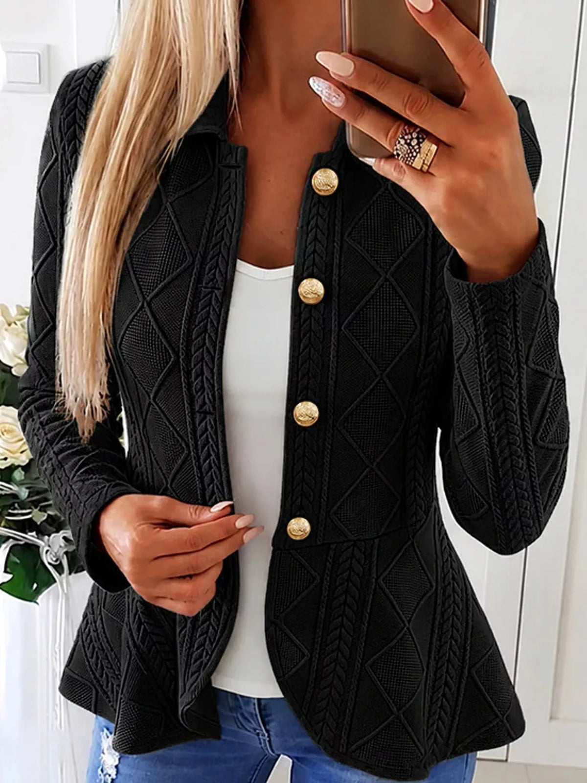 Cable-Knit Button Up Cardigan