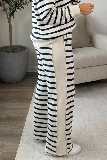 Striped Long Sleeve Top and Wide-Leg Pants Set