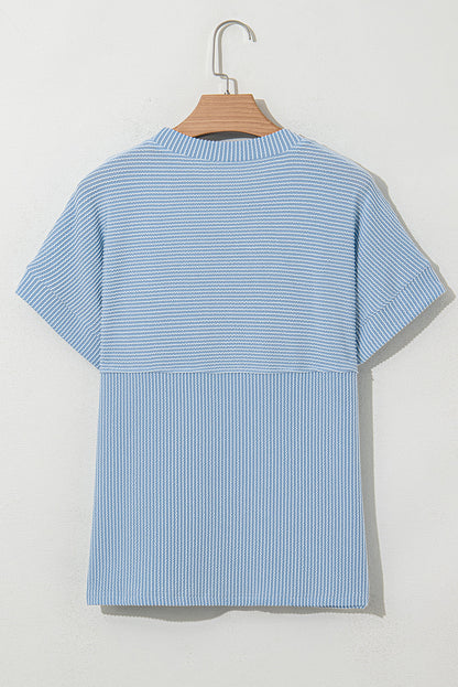 Myosotis Plain Corded Knit Mock Neck T Shirt