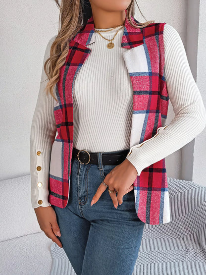 Plaid Open Front Vest