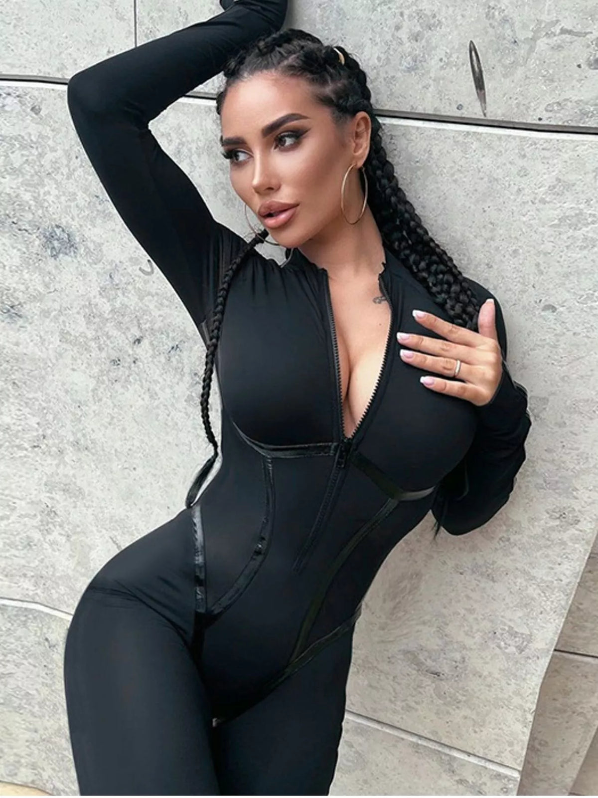 Zip-Front Long Sleeve Active Jumpsuit