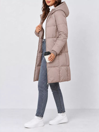 Full Size Zip Up Hooded Longline Puffer Outerwear Plus Size