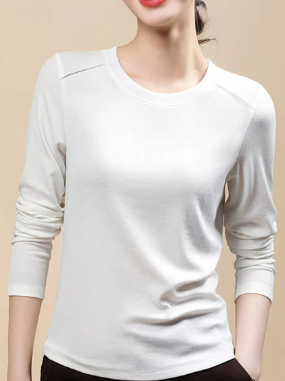 Plus Size Solid Long-Sleeve Crew Neck T-Shirt
