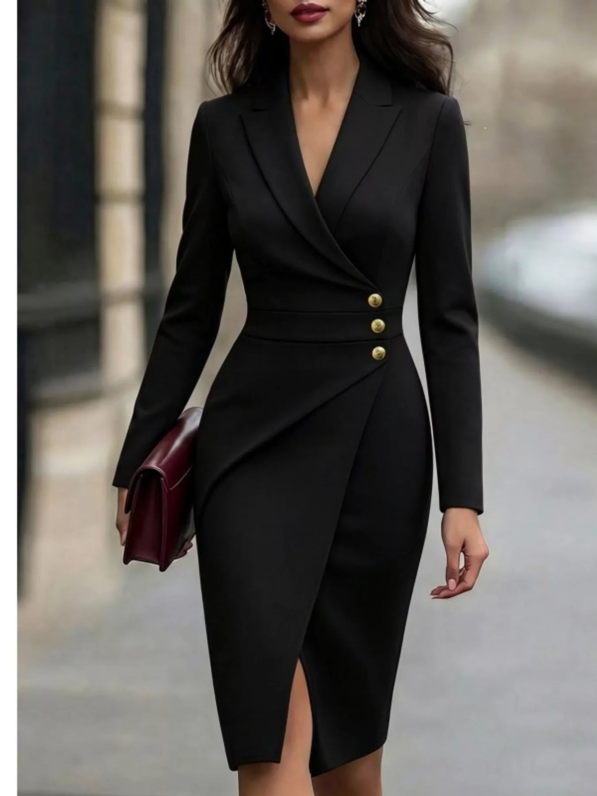Lapel Collar Long Sleeve Blazer Dress
