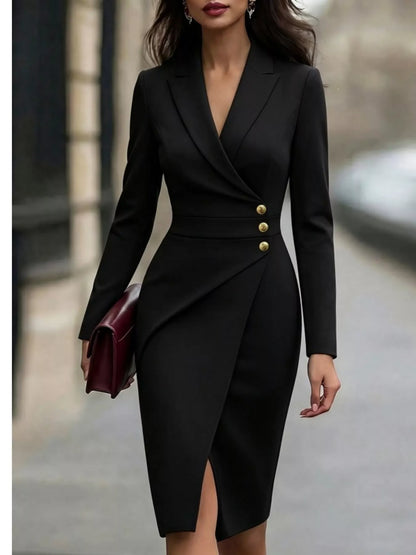 Lapel Collar Long Sleeve Blazer Dress
