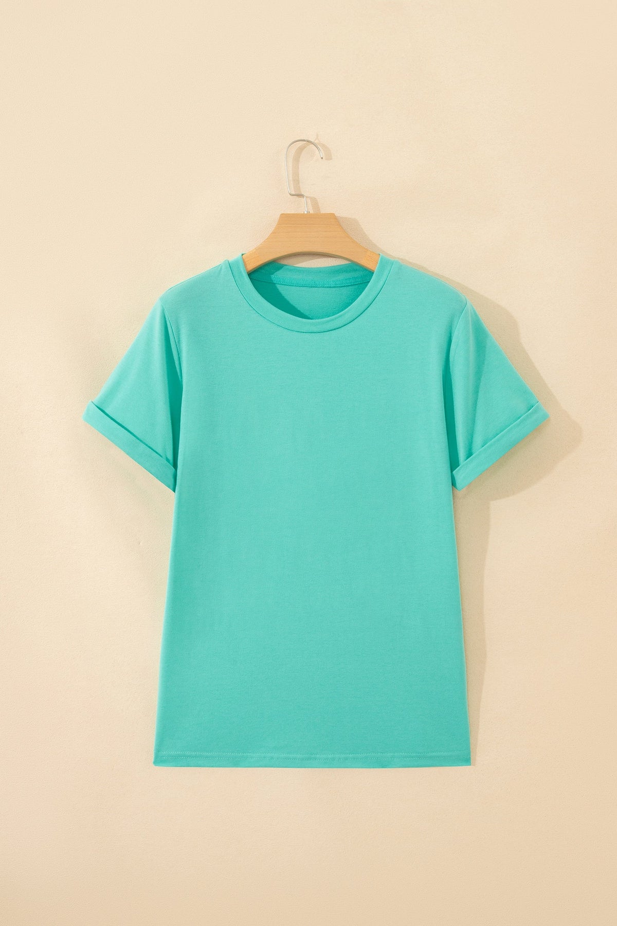 Mint Green Casual Plain Crew Neck Tee