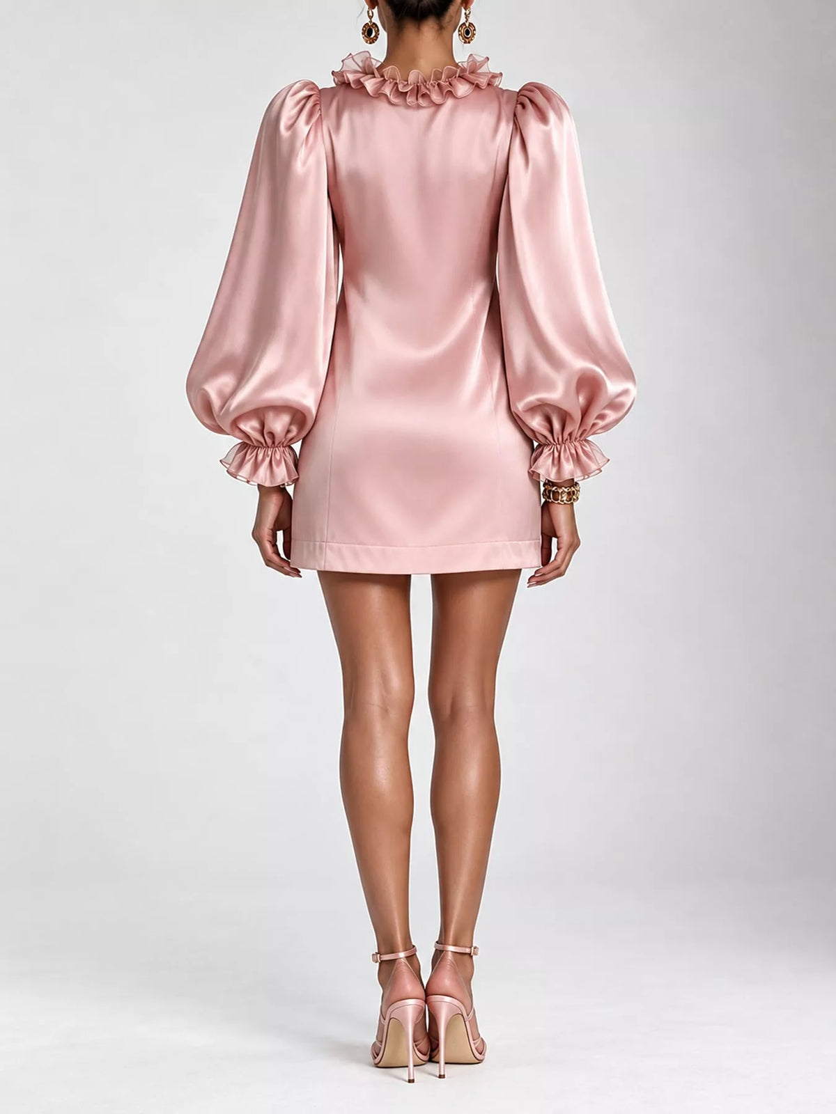 Ruffle Trim Puff Sleeve Mini Dress