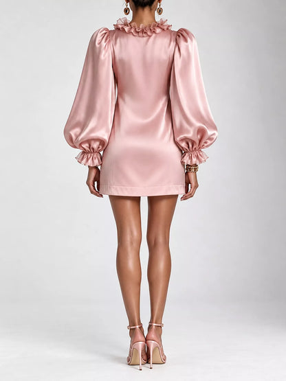 Ruffle Trim Puff Sleeve Mini Dress