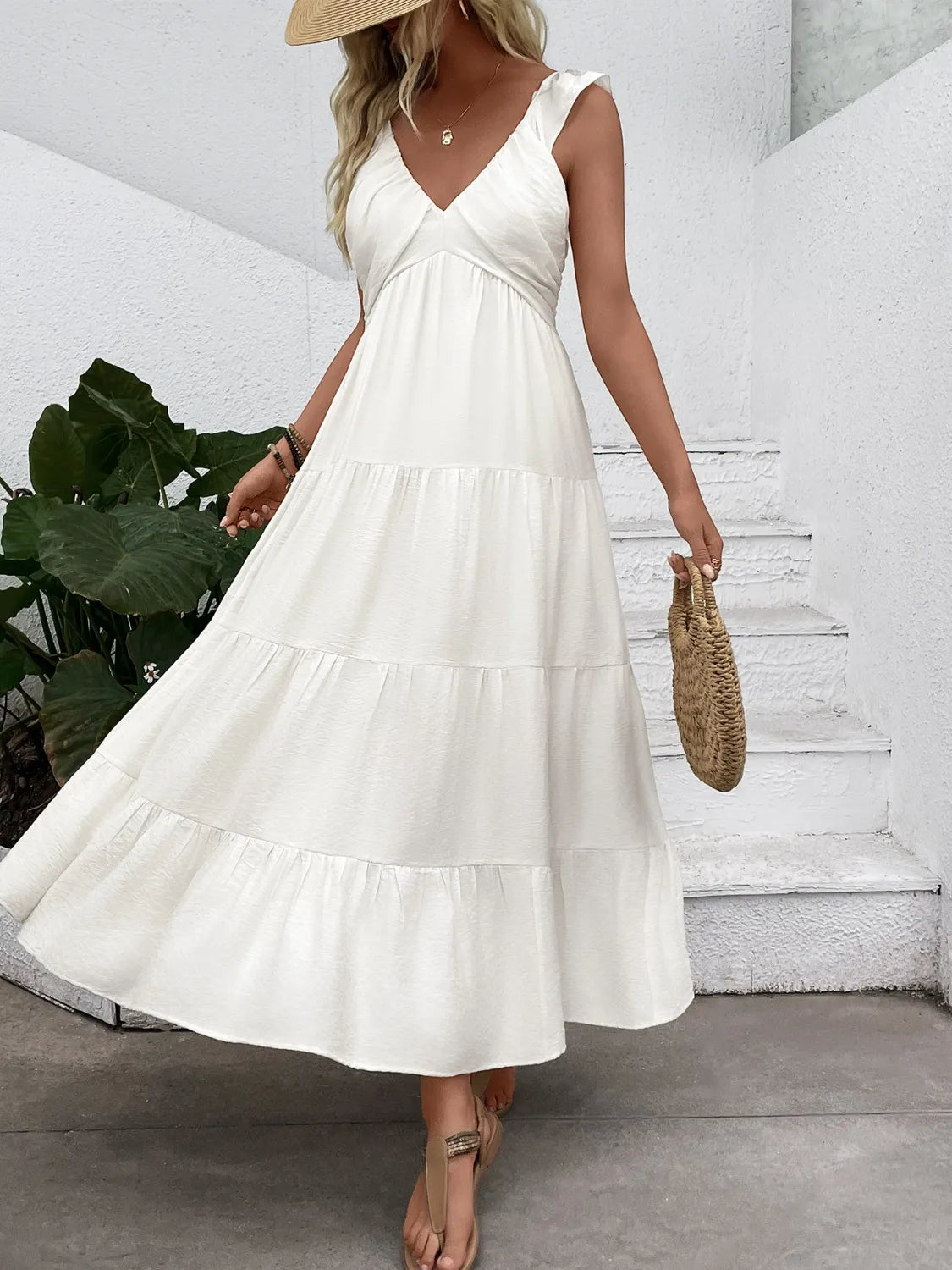V-Neck Sleeveless Tiered Dress