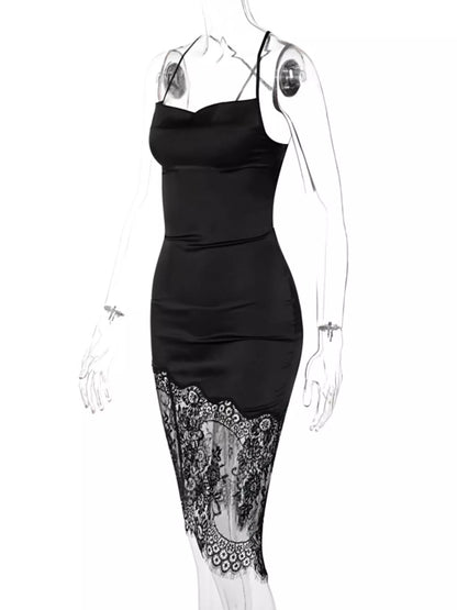 Satin Lace Trim Sleeveless Dress